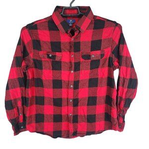 Mens George Red & Black Plaid Flannel Shirt Button Down Long Sleeve Size XL